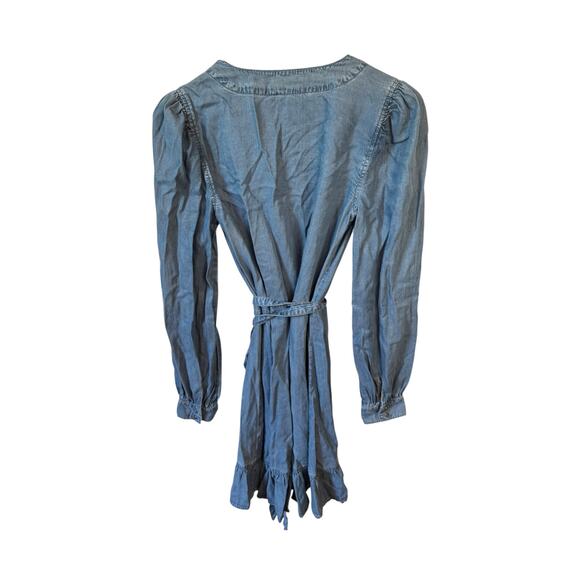PAIGE NWOT Kendry Dress Juno Denim Chambray Size Small Long Sleeve Wrap Ruffles - Picture 7 of 11